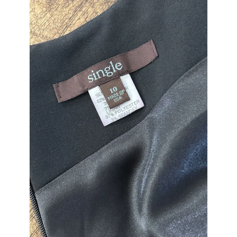 SINGLE Veronica Colorblock Black/Ivory Dress Career Wear Belted Size 10 - Picture 8 of 15